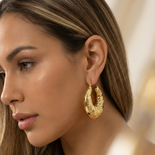 Sculpted Gold Hoop Earrings | Bold Statement Hoops with Polished Finish