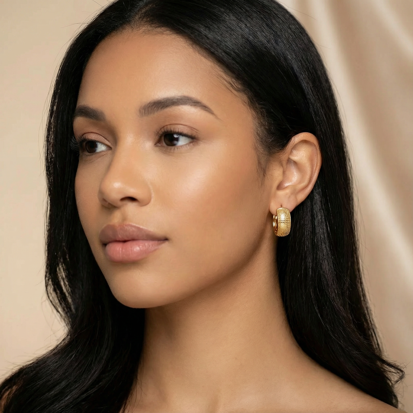 Gold & Silver Textured Hoop Earrings | Stainless Steel Women’s Chunky Huggies | Modern Fashion Earrings