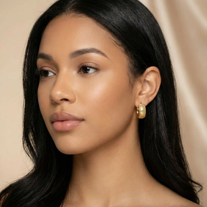 Gold & Silver Textured Hoop Earrings | Stainless Steel Women’s Chunky Huggies | Modern Fashion Earrings