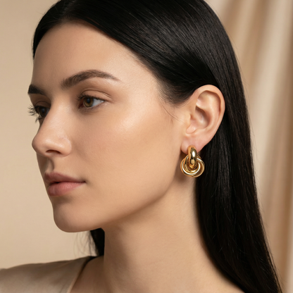 Gold & Silver Knot Hoop Earrings | Stainless Steel Chunky Interlocking Studs | Modern Women’s Fashion Earrings