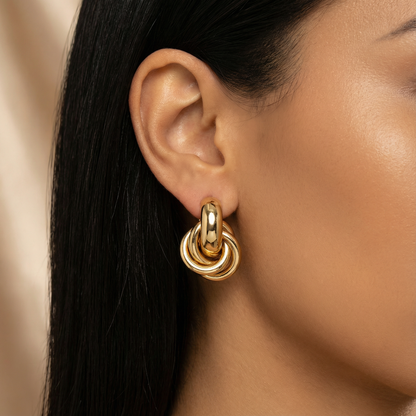 Gold & Silver Knot Hoop Earrings | Stainless Steel Chunky Interlocking Studs | Modern Women’s Fashion Earrings