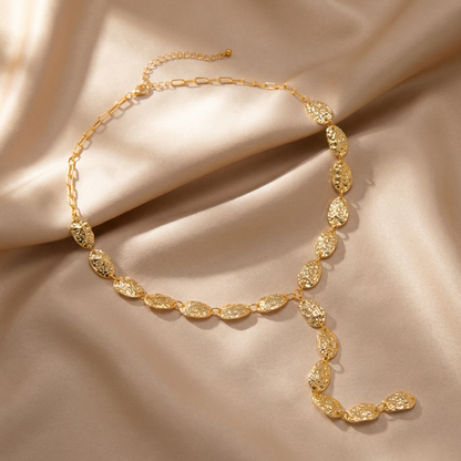 Gold Textured Y Necklace for Women | Hammered Disc Chain Necklace | Elegant Statement Jewelry