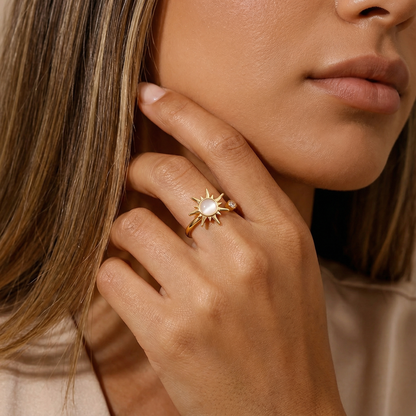 Gold Adjustable Sun Ring | Stainless Steel Women’s Ring | Open Band Celestial Ring | One Size Fits All