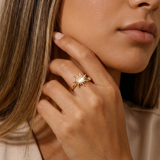 Gold Adjustable Sun Ring | Stainless Steel Women’s Ring | Open Band Celestial Ring | One Size Fits All