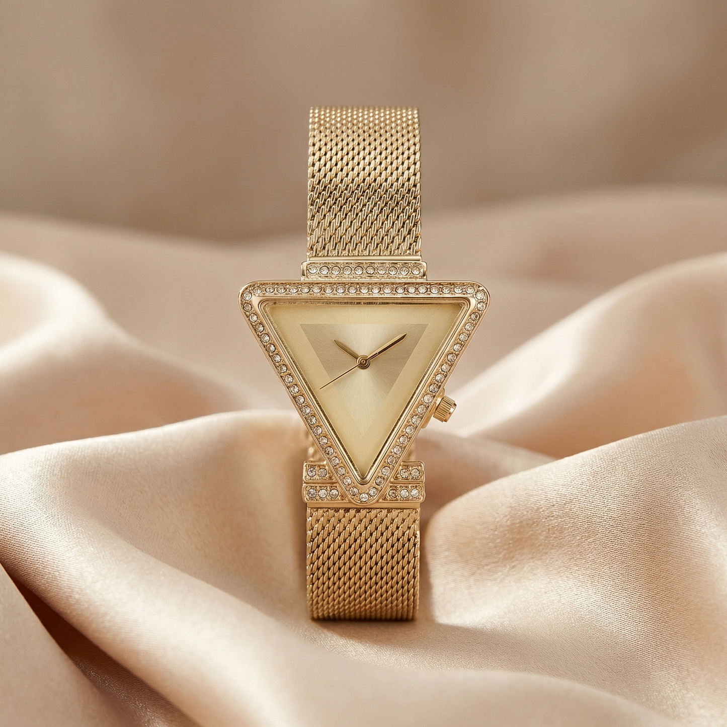 Elegant Triangle Bracelet Watch in Gold, Rose Gold & Silver | Stainless Steel Quartz Watch with Crystal Bezel
