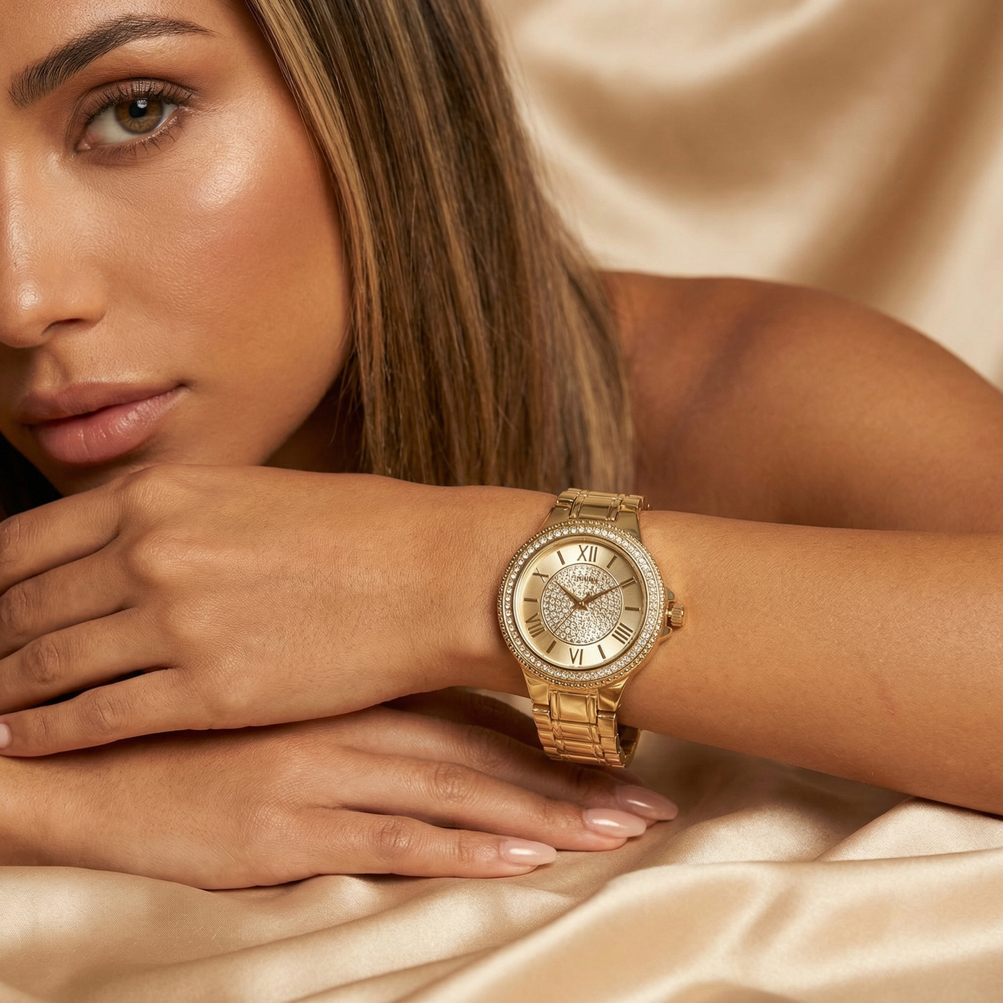 Elegant Crystal Dial Bracelet Watch in Gold, Rose Gold & Silver | Stainless Steel Quartz Watch with Roman Numerals