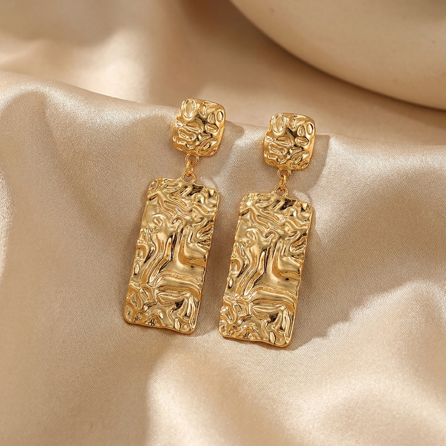 Gold Textured Drop Earrings for Women | Sculpted Gold Finish | Modern Statement Earrings