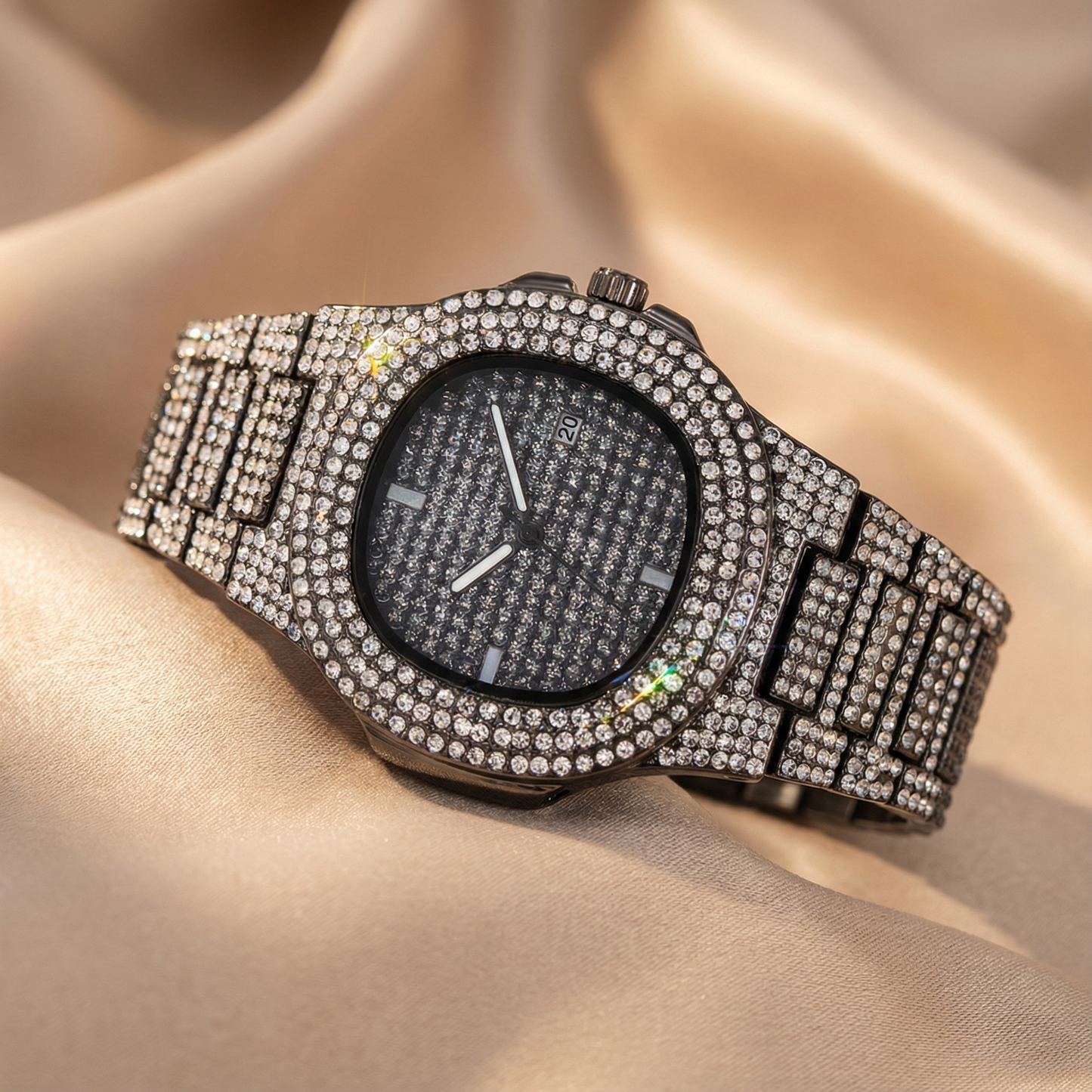 Stainless Steel Iced Watch | Luxury Crystal Design | Women’s Statement Accessories