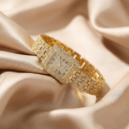 Luxury Square Crystal Bracelet Watch for Women | Gold Rose Gold Silver Stainless Steel Watch | Crystal Dial & Bezel Timepiece