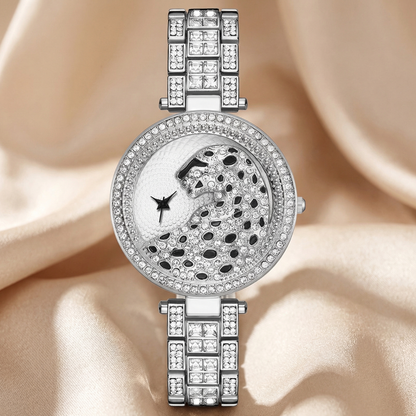 Luxury Crystal Leopard Dial Bracelet Watch with Pavé Bezel | Elegant Statement Women’s Timepiece in Gold, Rose Gold & Silver