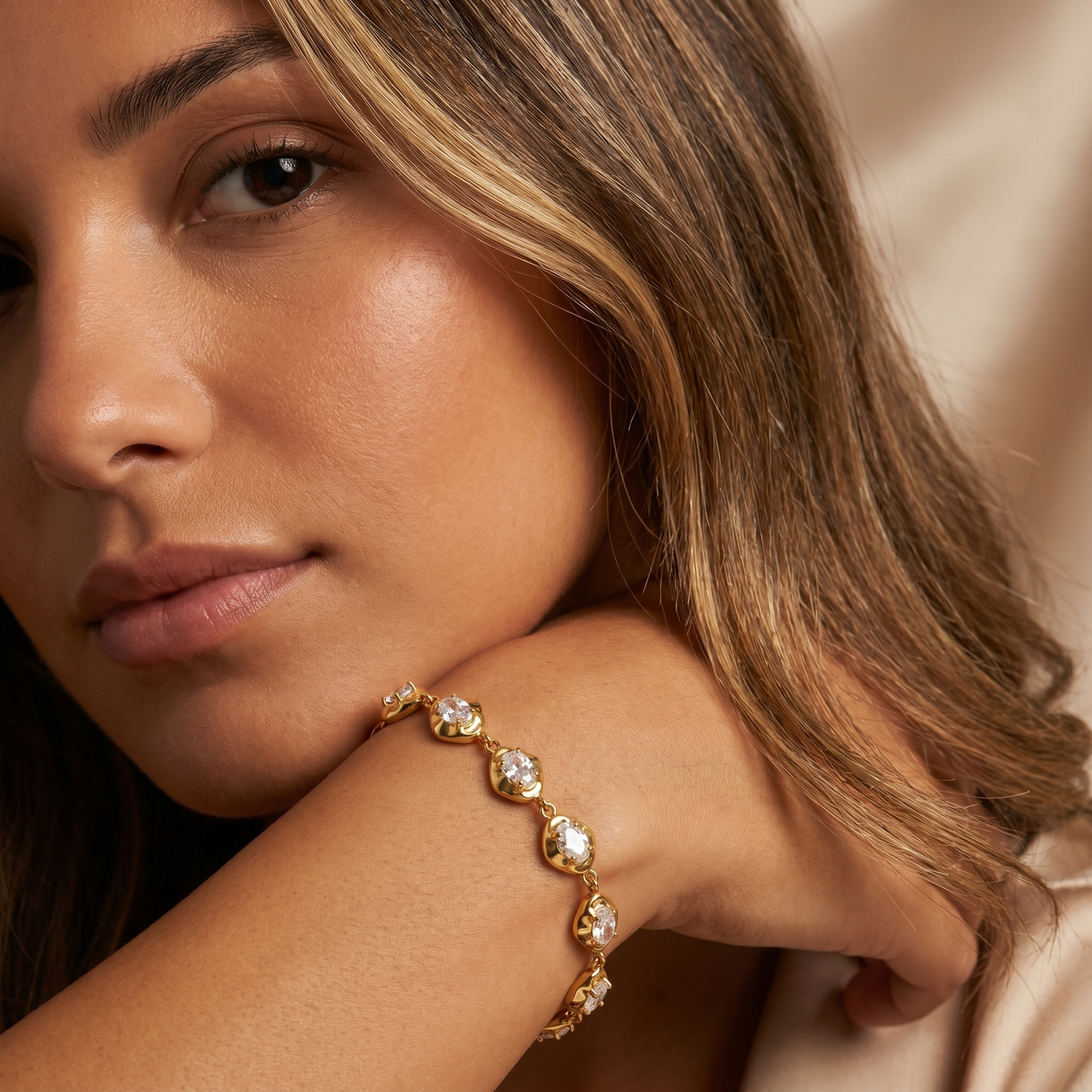 Crystal Link Bracelet in Gold & Silver | Elegant Stone Chain Design