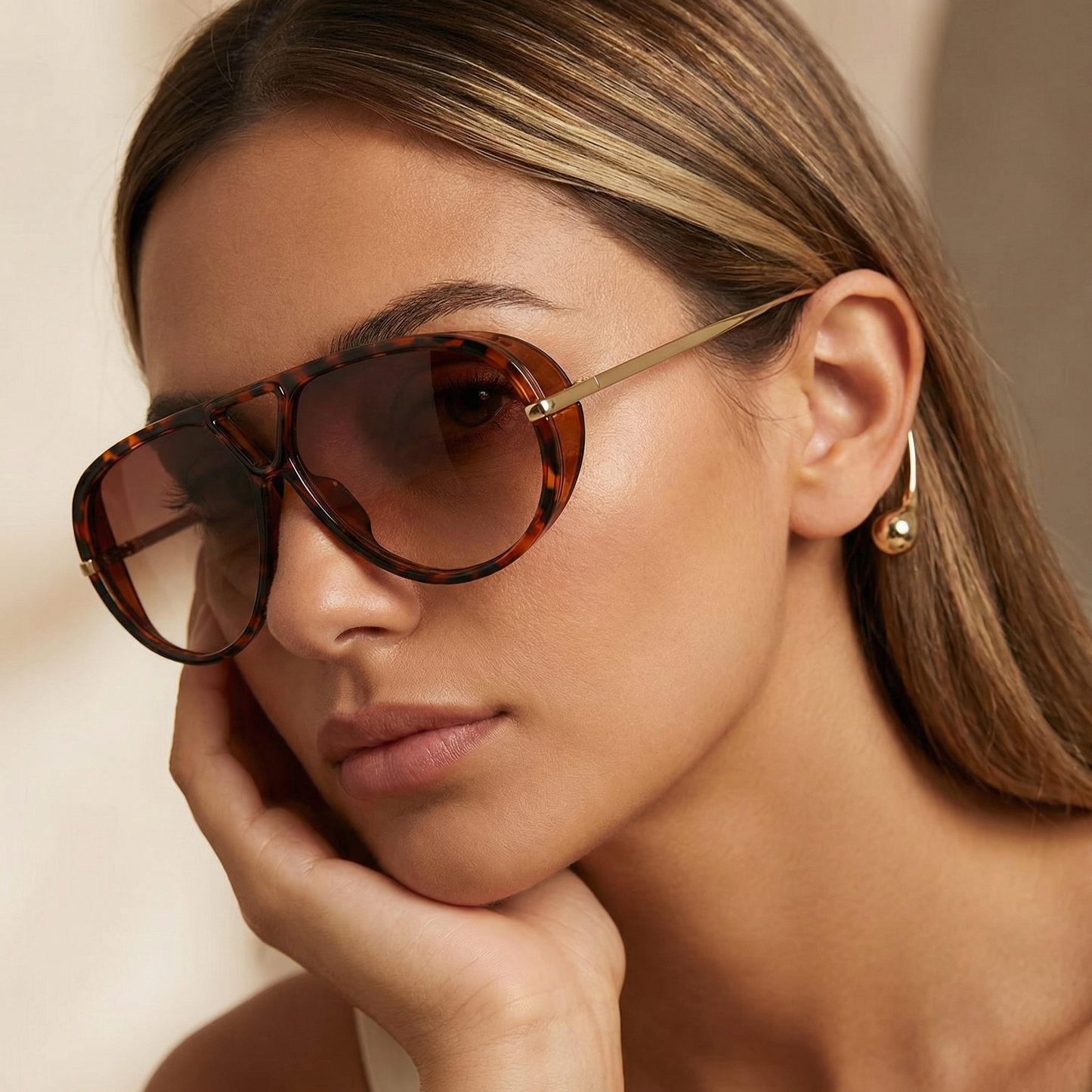 Luxury Aviator Sunglasses in Black Tortoiseshell & Gold | Elegant Metal Frame Summer Fashion Sunglasses for Women & Men