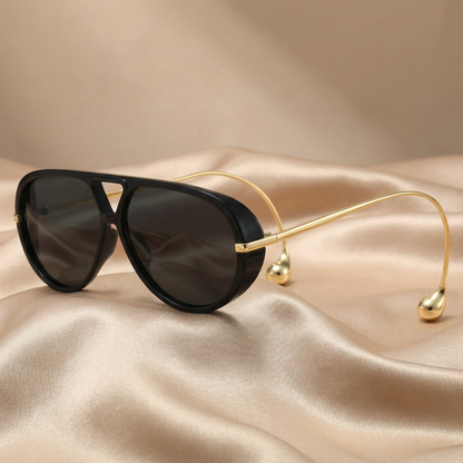 Luxury Aviator Sunglasses in Black Tortoiseshell & Gold | Elegant Metal Frame Summer Fashion Sunglasses for Women & Men