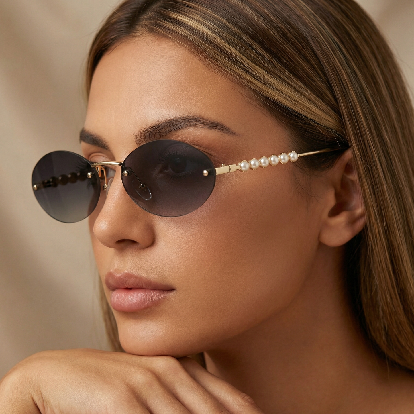Modern Oval Pearl Sunglasses in Multiple Colorways | Contemporary Oval Eyewear with Pearl Details