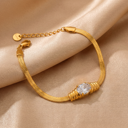 Luxury Crystal Center Snake Chain Bracelet in Gold & Silver | Minimalist Elegance Design