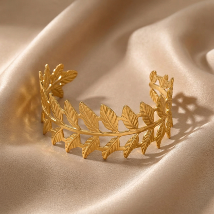 Luxury Leaf Sculpted Cuff Bracelet | Elegant Nature-Inspired Statement Bangle