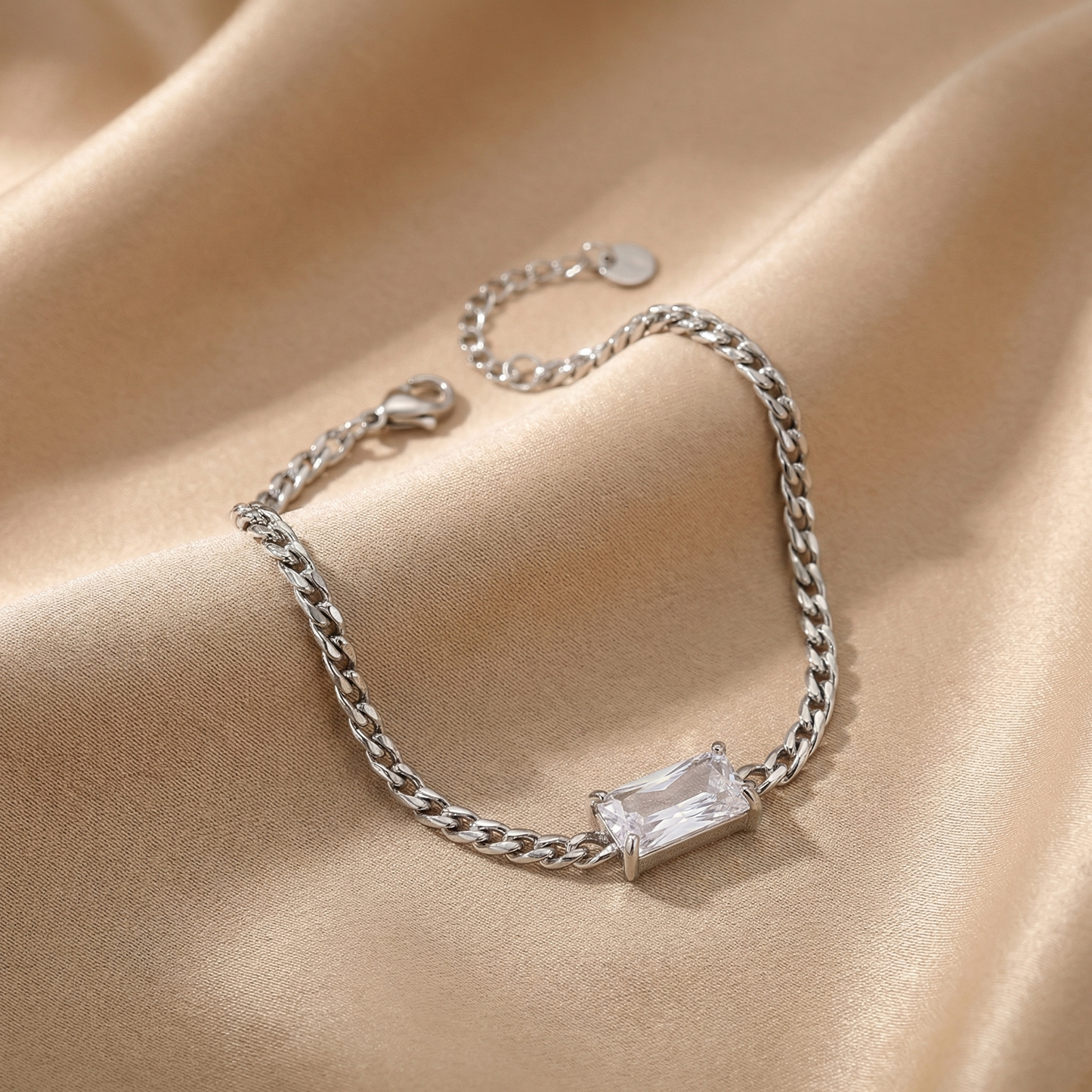 Luxury Minimalist Crystal Chain Bracelet in Gold & Silver | Elegant Everyday Statement Piece
