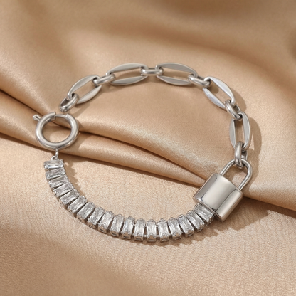 Luxury Crystal Link Bracelet in Gold & Silver | Statement Chain with Lock Detail