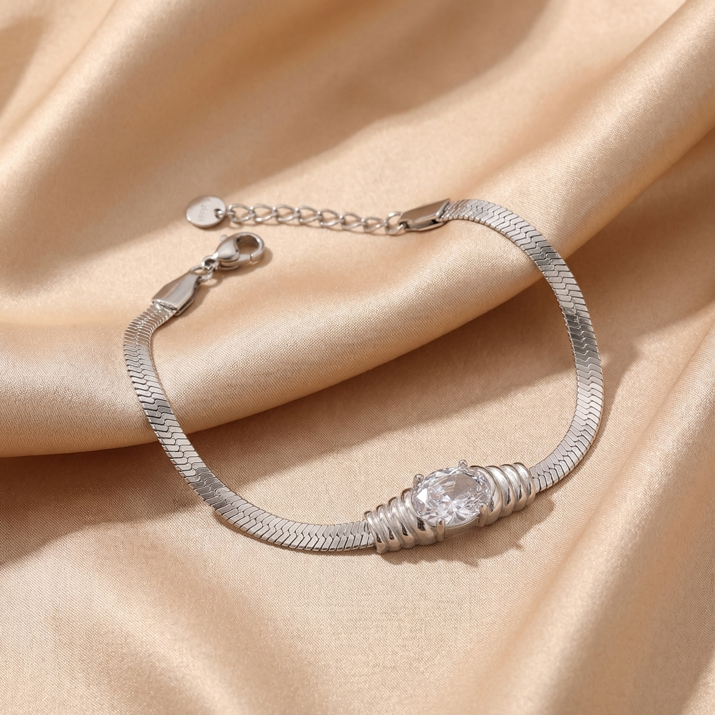 Luxury Crystal Center Snake Chain Bracelet in Gold & Silver | Minimalist Elegance Design
