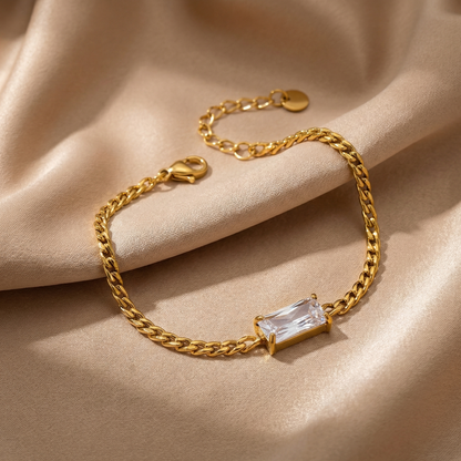 Luxury Minimalist Crystal Chain Bracelet in Gold & Silver | Elegant Everyday Statement Piece