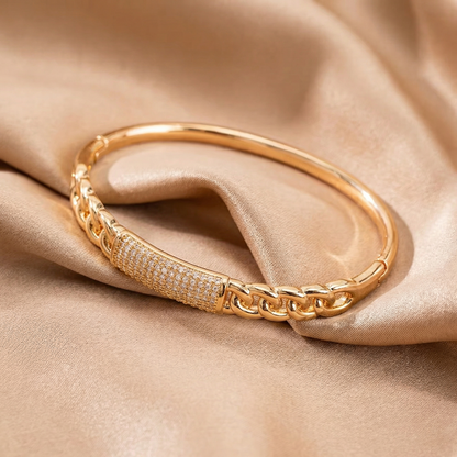Luxury Pavé Chain Cuff Bracelet in Gold | Bold Statement Bangle with Crystal Detail