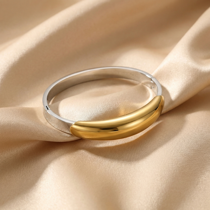 Dual-Tone Sculpted Bangle Bracelet in Gold & Silver | Modern Minimalist Design