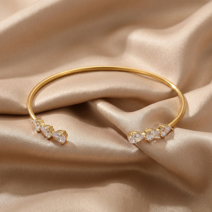 Minimalist Crystal Open Bracelet in Gold | Elegant Double Stone Design
