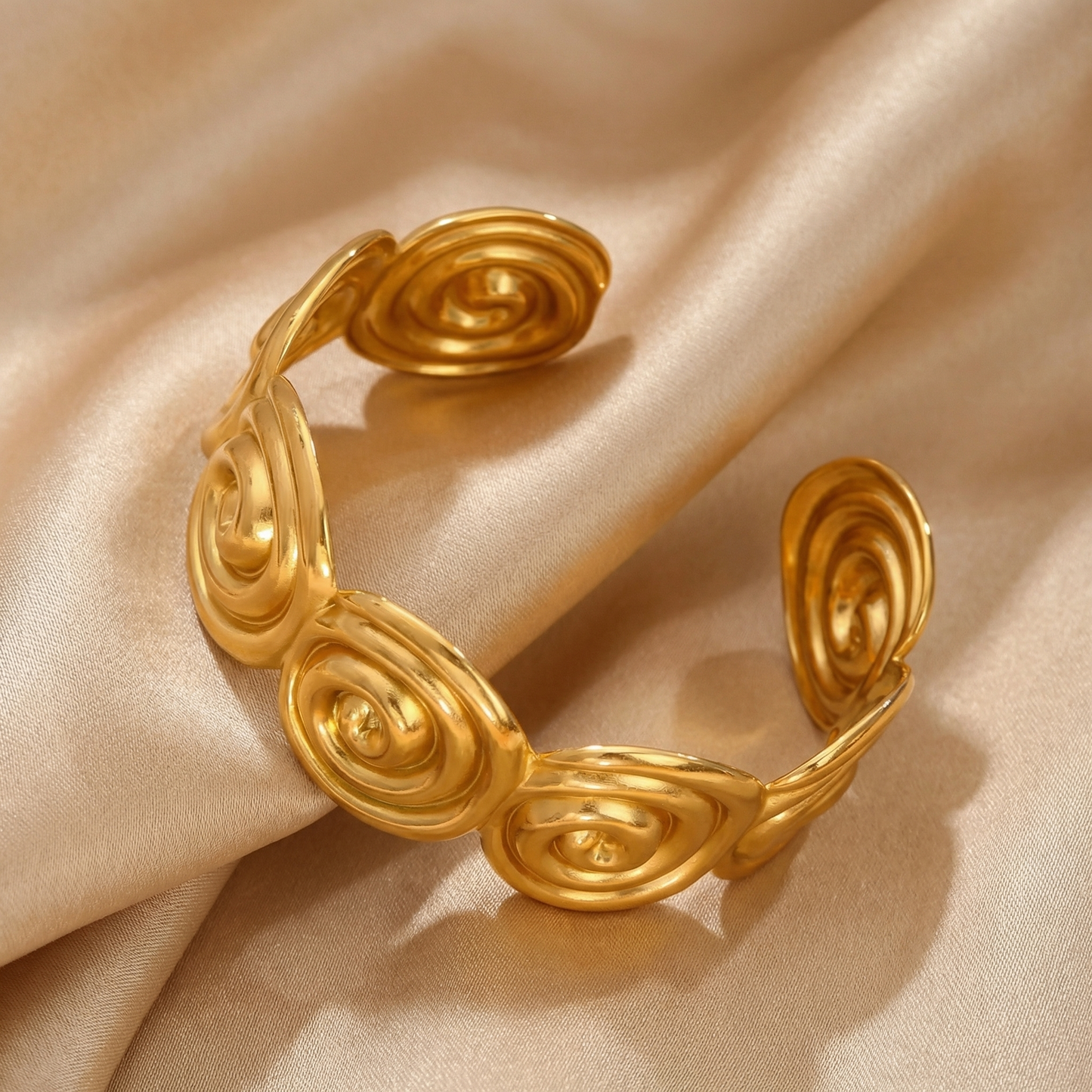 Spiral Sculpted Cuff Bracelet in Gold | Bold Artistic Statement Design