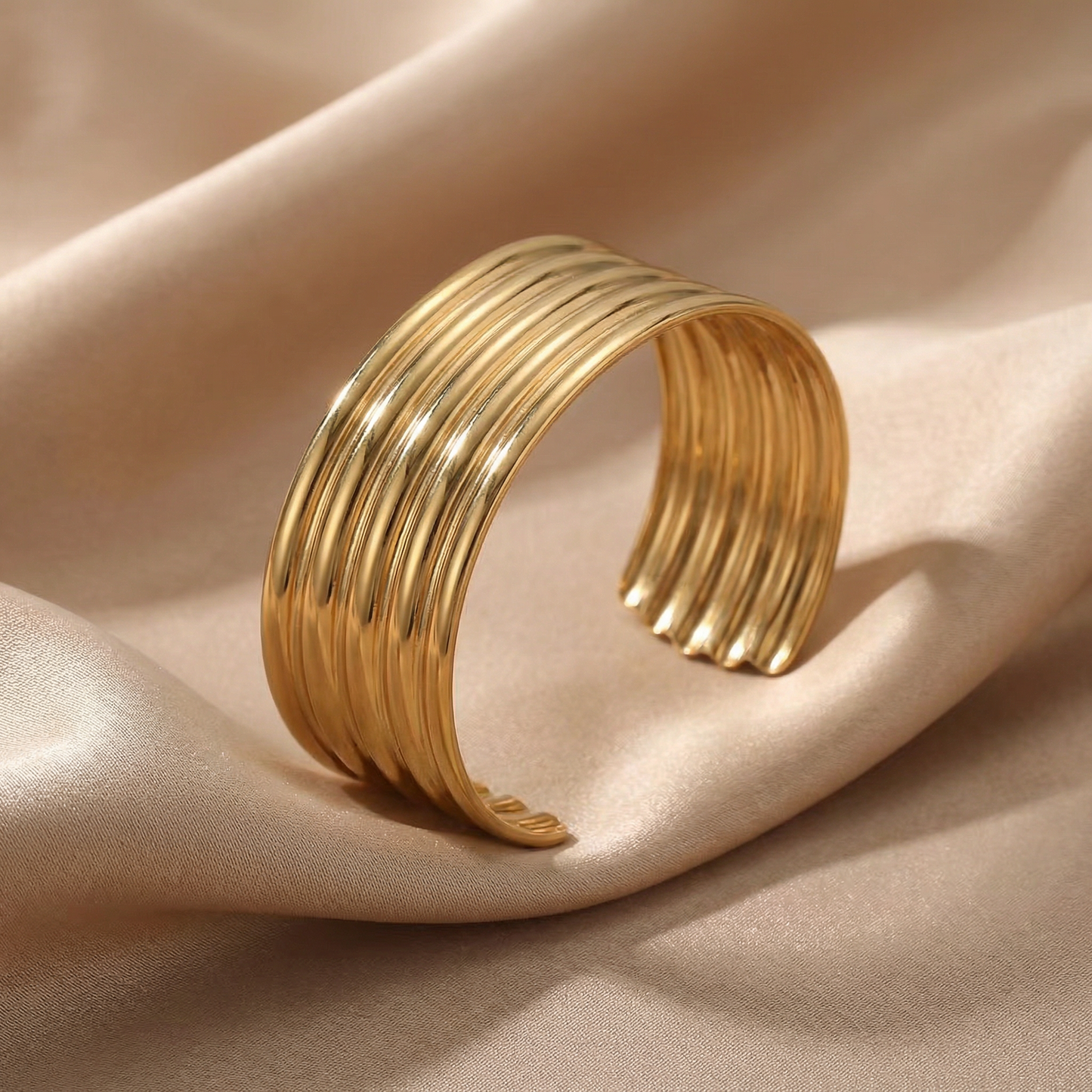 Luxury Multi-Layer Gold Cuff Bracelet | Bold Sculpted Statement Bangle