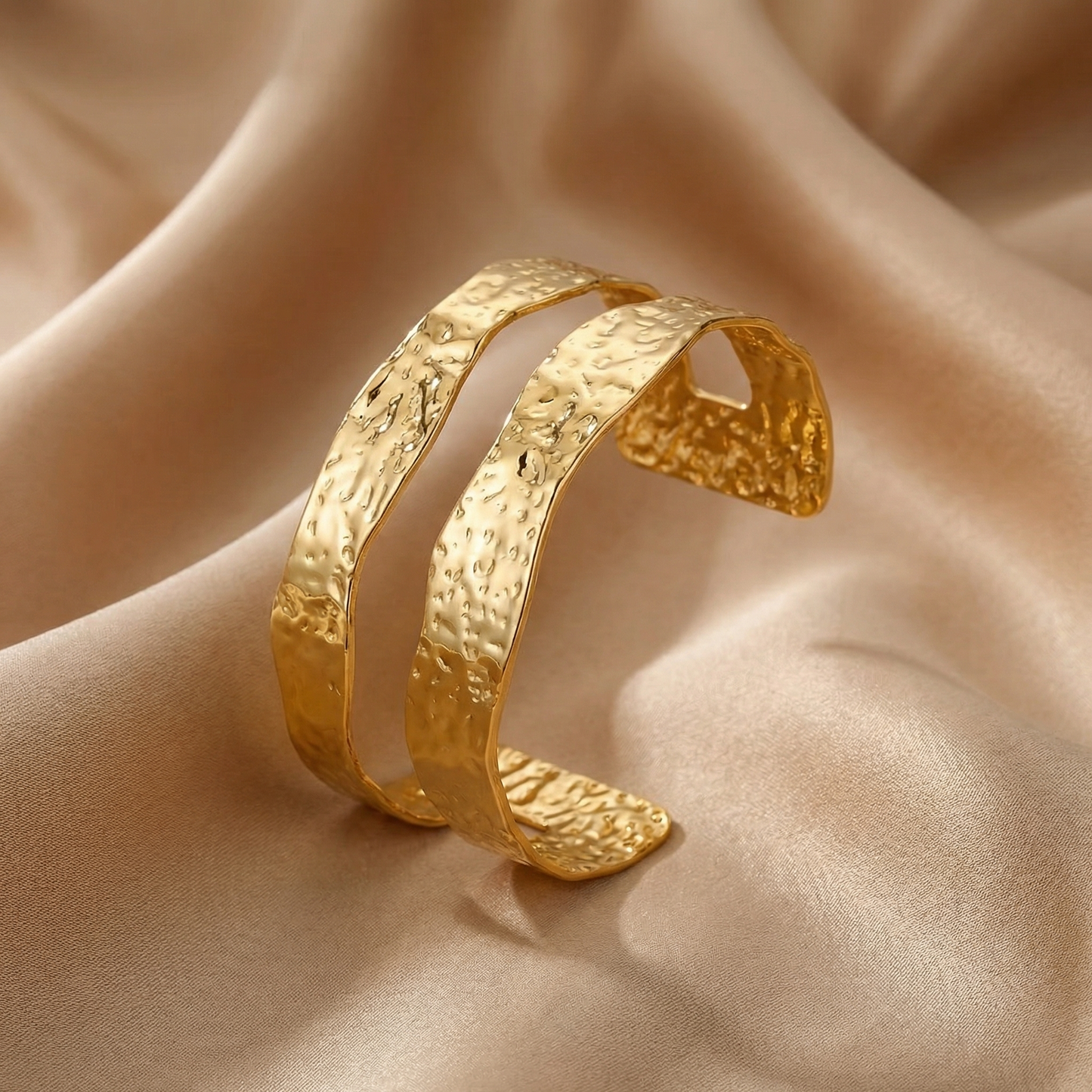Luxury Textured Open Cuff Bracelet | Sculpted Dual Band Statement Bangle
