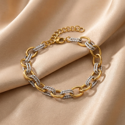 Luxury Two-Tone Link Bracelet | Elegant Gold & Silver Chain Statement