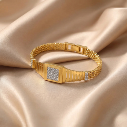Luxury Square Crystal Bracelet in Gold & Silver | Minimalist Statement Jewellery
