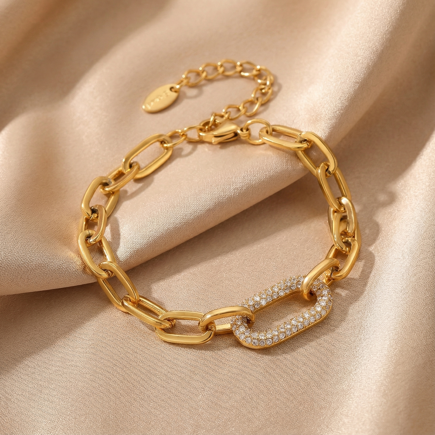 Gold Zircon Link Chain Bracelet | Polished Finish | Timeless Modern Luxury