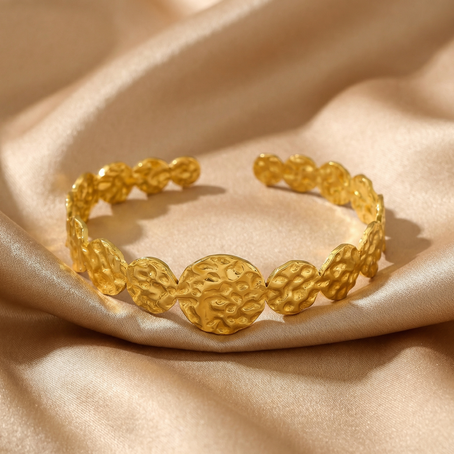 Textured Coin Cuff Bracelet in Gold | Elegant Organic Design