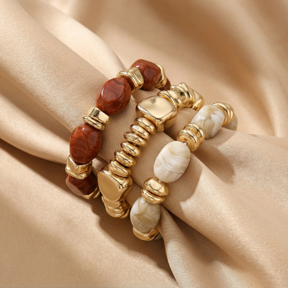 Gold & Natural Stone Layered Bracelet Set for Women | Mixed Bead Bracelet | Statement Accessory