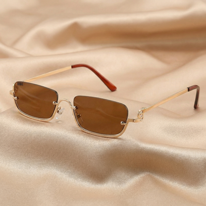 Modern Rimless Rectangle Sunglasses in Gold | Slim Minimalist Frameless Shades for Street & Summer Style