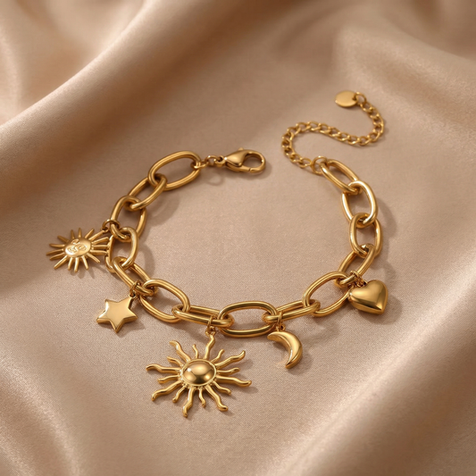 Luxury Celestial Charm Bracelet in Gold | Elegant Stainless Steel Adjustable Bracelet for Spring & Summer Style