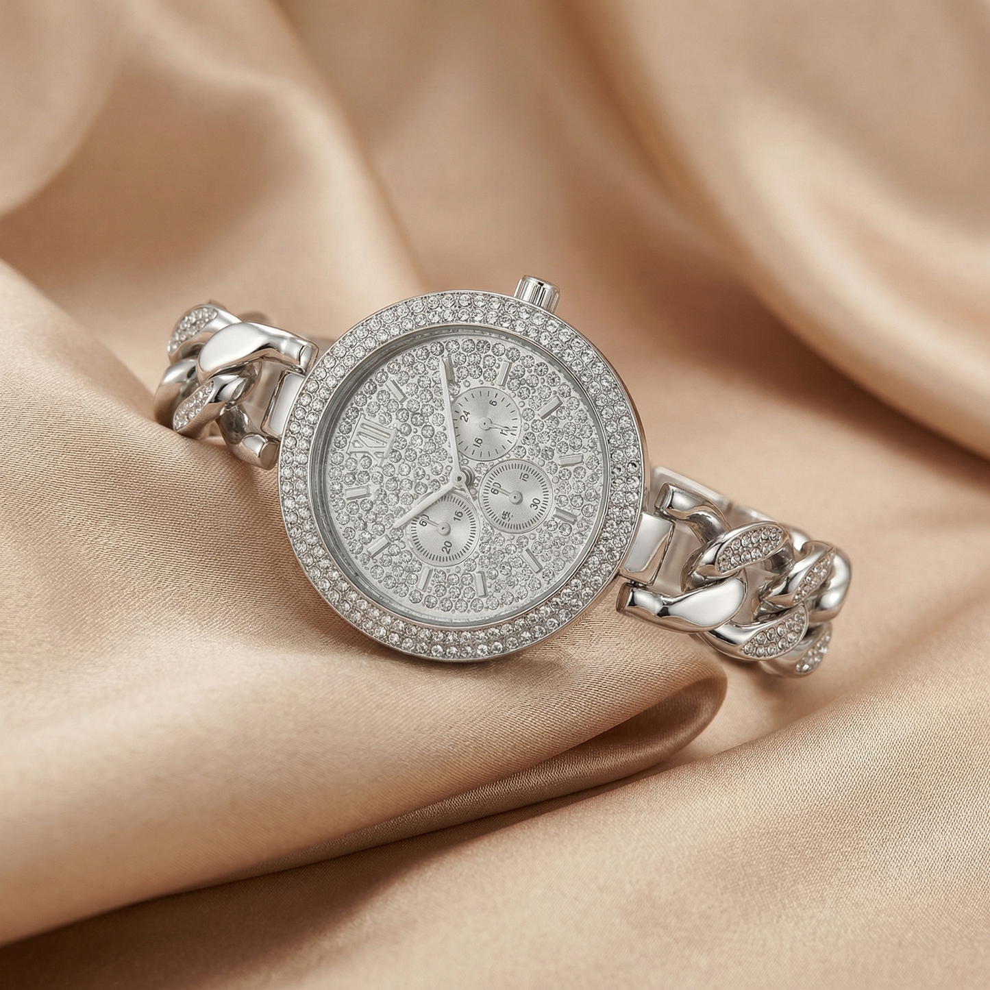 Elegant Crystal Chain Bracelet Watch in Gold, Rose Gold & Silver | Glamorous Quartz Wristwatch for Timeless Everyday Style