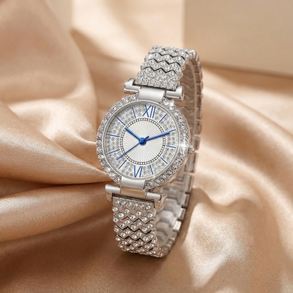 Luxury Diamond Roman Dial Bracelet Watch in Gold, Silver & Rose Gold | Crystal Bezel Elegant Women's Statement Timepiece