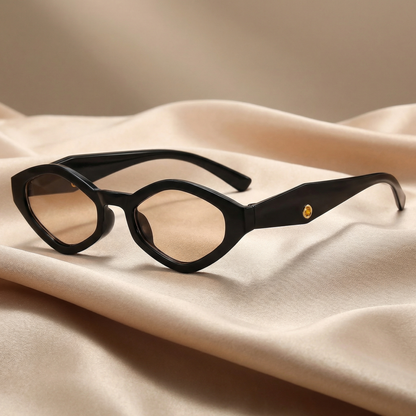 Luxury Retro Oval Sunglasses in White, Black & Taupe | Elegant Narrow-Frame Sunglasses with Tinted Lenses