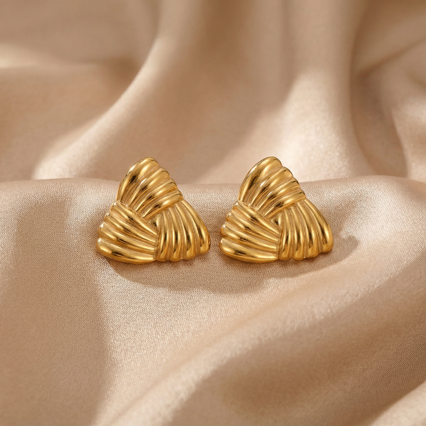 Gold Sculpted Stud Earrings for Women | Polished Stainless Steel Earrings | Modern Statement Jewelry