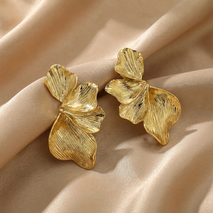 Sculptural Leaf Earrings | Organic Textured Design | Gold or Silver Finish | Elegant Statement Jewelry