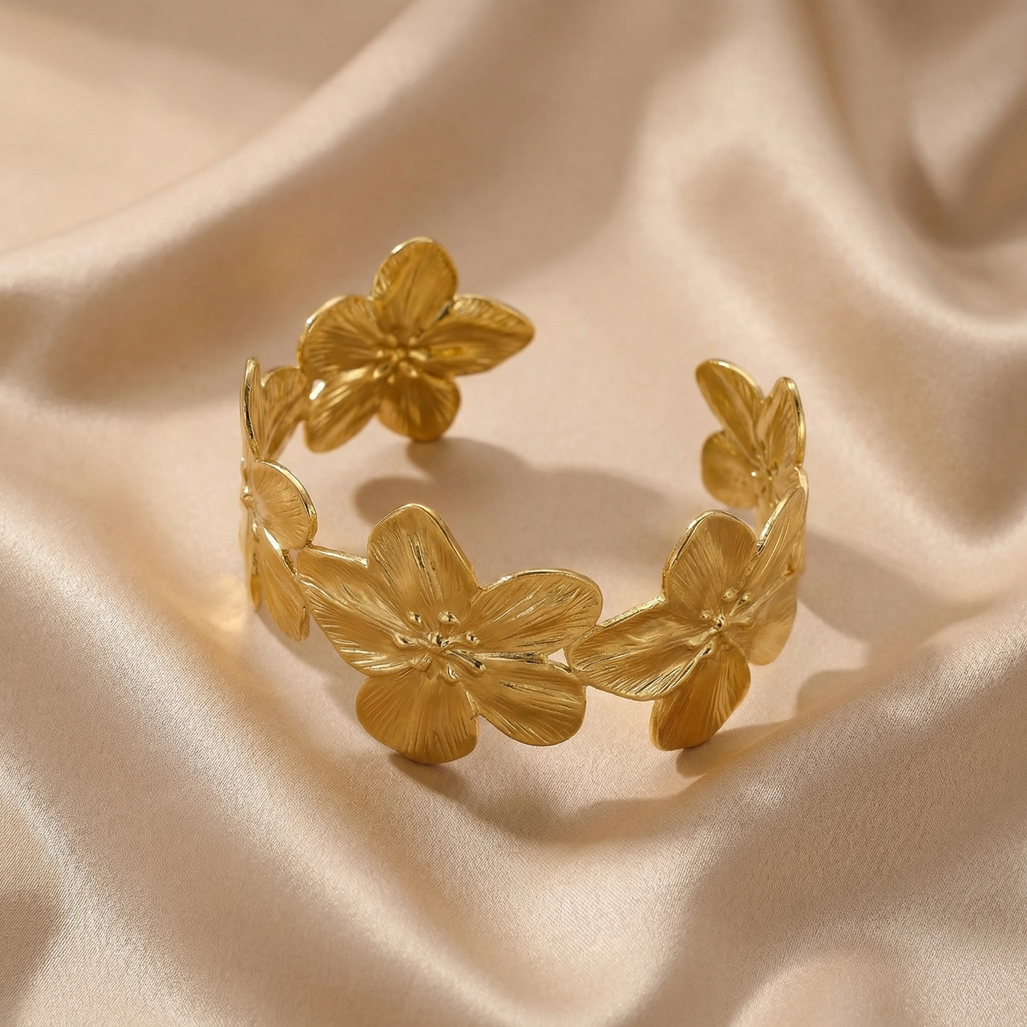 Luxury Floral Cuff Bracelet in Gold & Silver | Elegant Blossom Statement Bracelet for Everyday & Occasion Wear