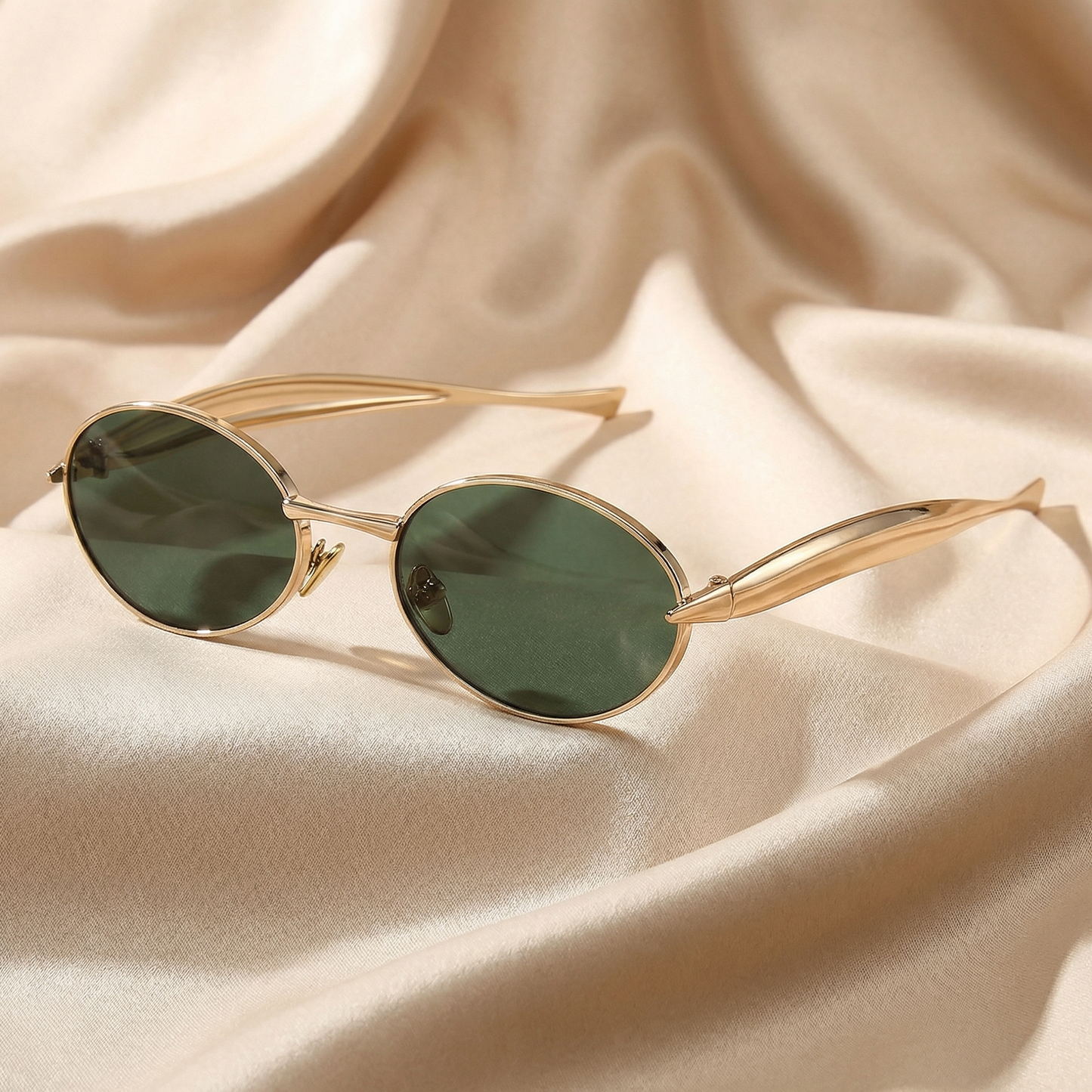 Luxury Oval Gold Frame Sunglasses with Green, Brown & Black Lenses | Elegant Metal Vintage Style UV Protection Glasses