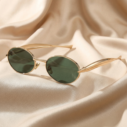 Luxury Oval Gold Frame Sunglasses with Green, Brown & Black Lenses | Elegant Metal Vintage Style UV Protection Glasses