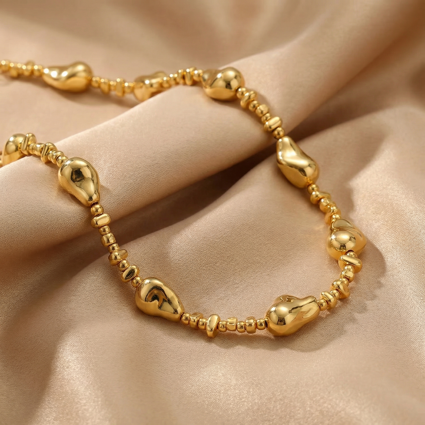 Gold & Silver Beaded Statement Bracelet | Polished Stainless Steel Luxury Bracelet | Elegant Modern Jewelry