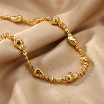 Gold & Silver Beaded Statement Bracelet | Polished Stainless Steel Luxury Bracelet | Elegant Modern Jewelry