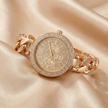 Elegant Crystal Chain Bracelet Watch in Gold, Rose Gold & Silver | Glamorous Quartz Wristwatch for Timeless Everyday Style