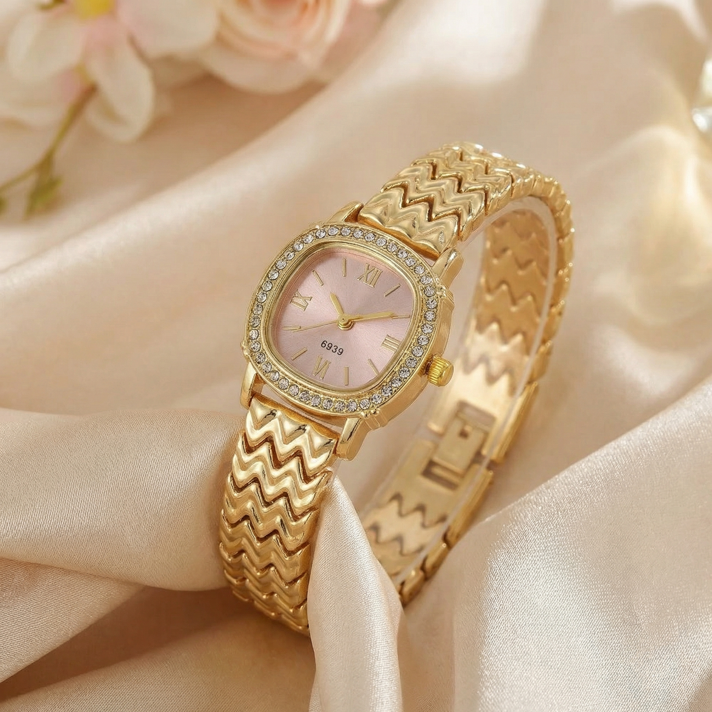 Gold Oval Bracelet Watch for Women | Gold Stainless Steel Watch | White Black Pink Green Dial Options | Crystal Bezel Timepiece