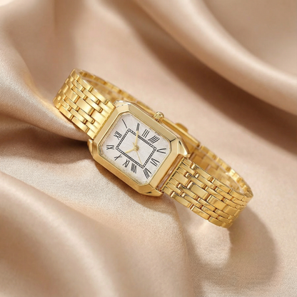 Gold & Silver Rectangular Bracelet Watch for Women | Stainless Steel Link Bracelet | Roman Dial Timepiece